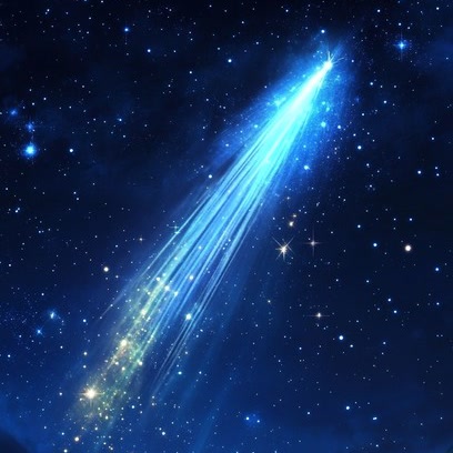 A bright meteor streaking across a star-filled night sky